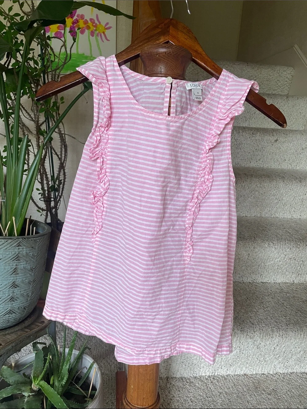 J. Crew Pink & White Coastal Striped Ruffle Top
